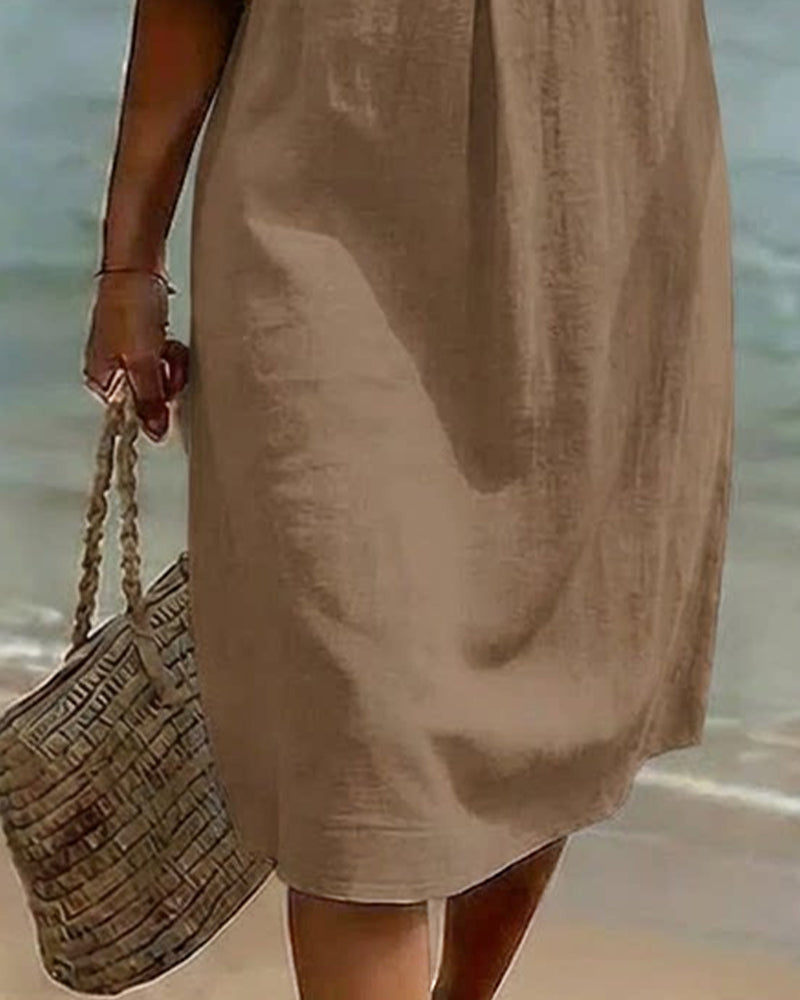 Button Dress with Ruffled Sleeves 100% Cotton