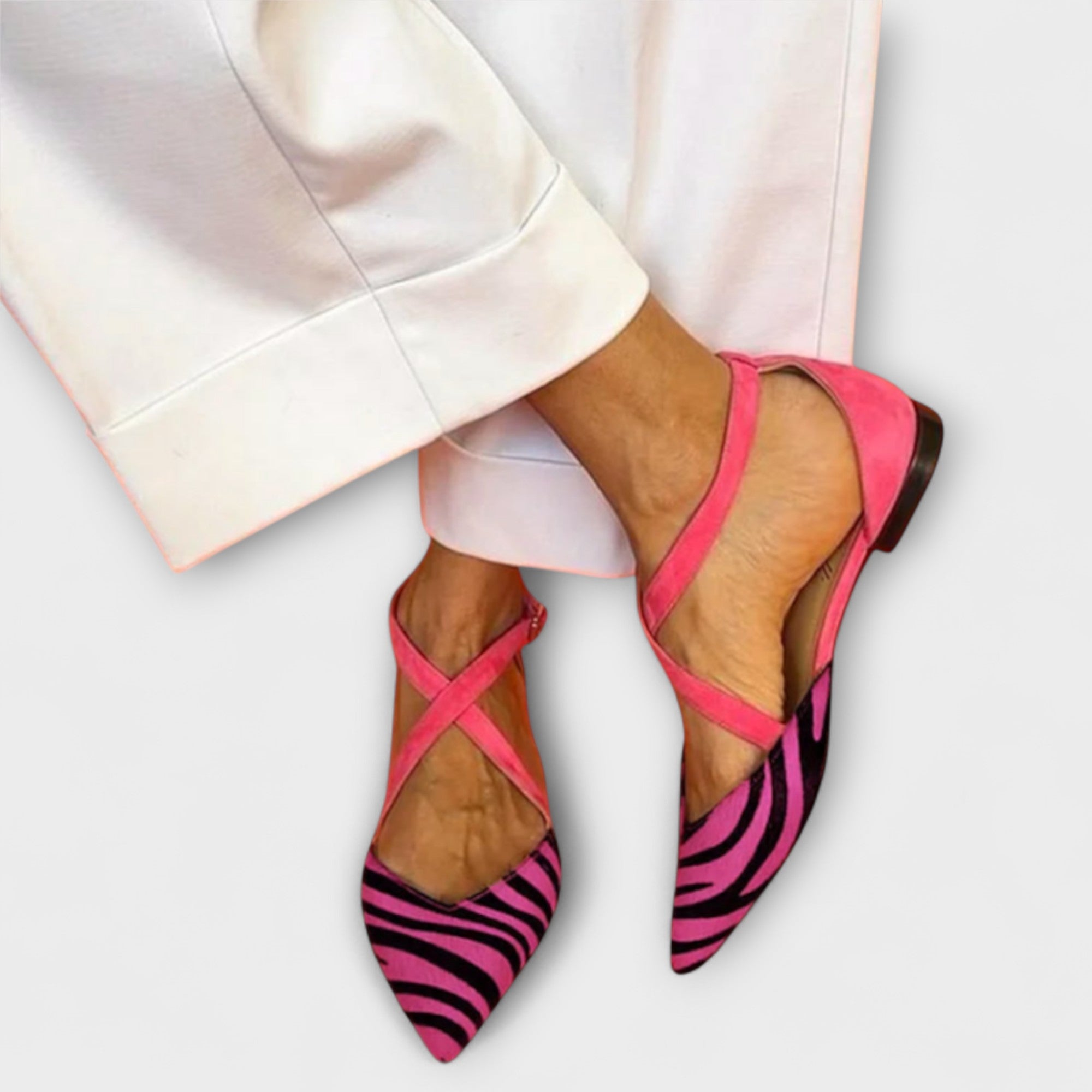 Zebra-Print Strappy Ballet Flats