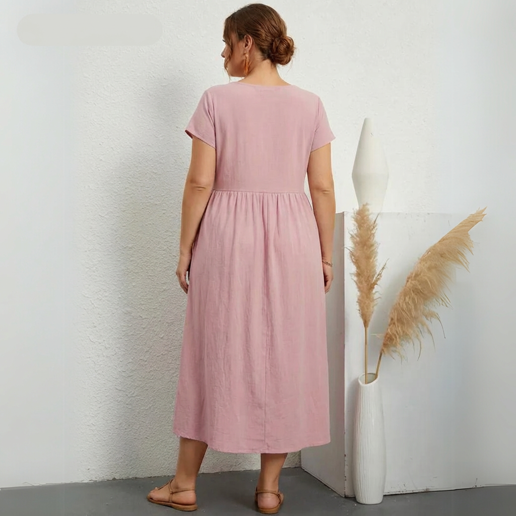 Nora | Relaxed Linen-Cotton Midi Dress