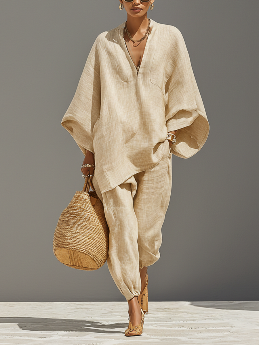 Harper | Linen-Blend Two-Piece Set with Asymmetric Hem