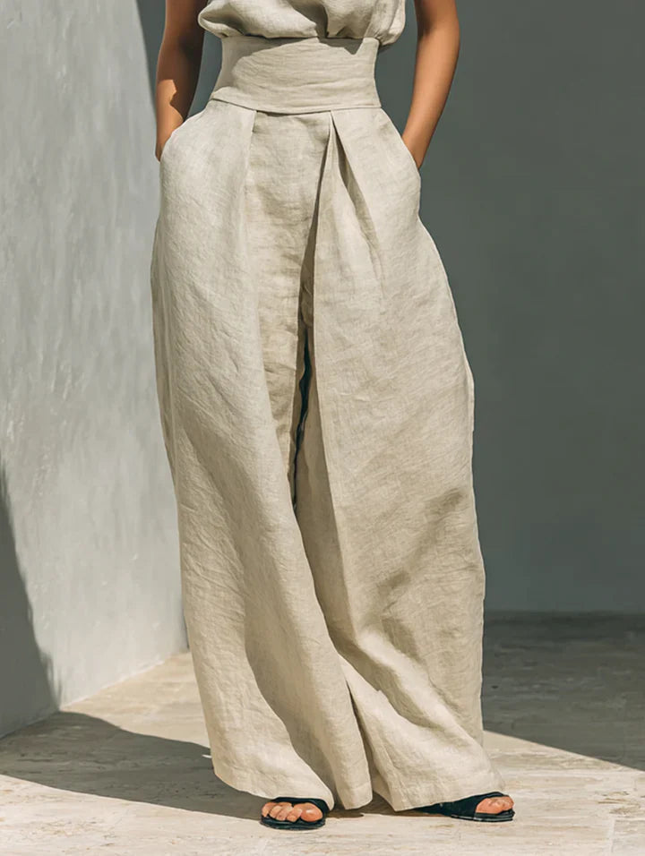 Amelia | Cotton-Linen Sleeveless Top & Wide-Leg Trousers Set