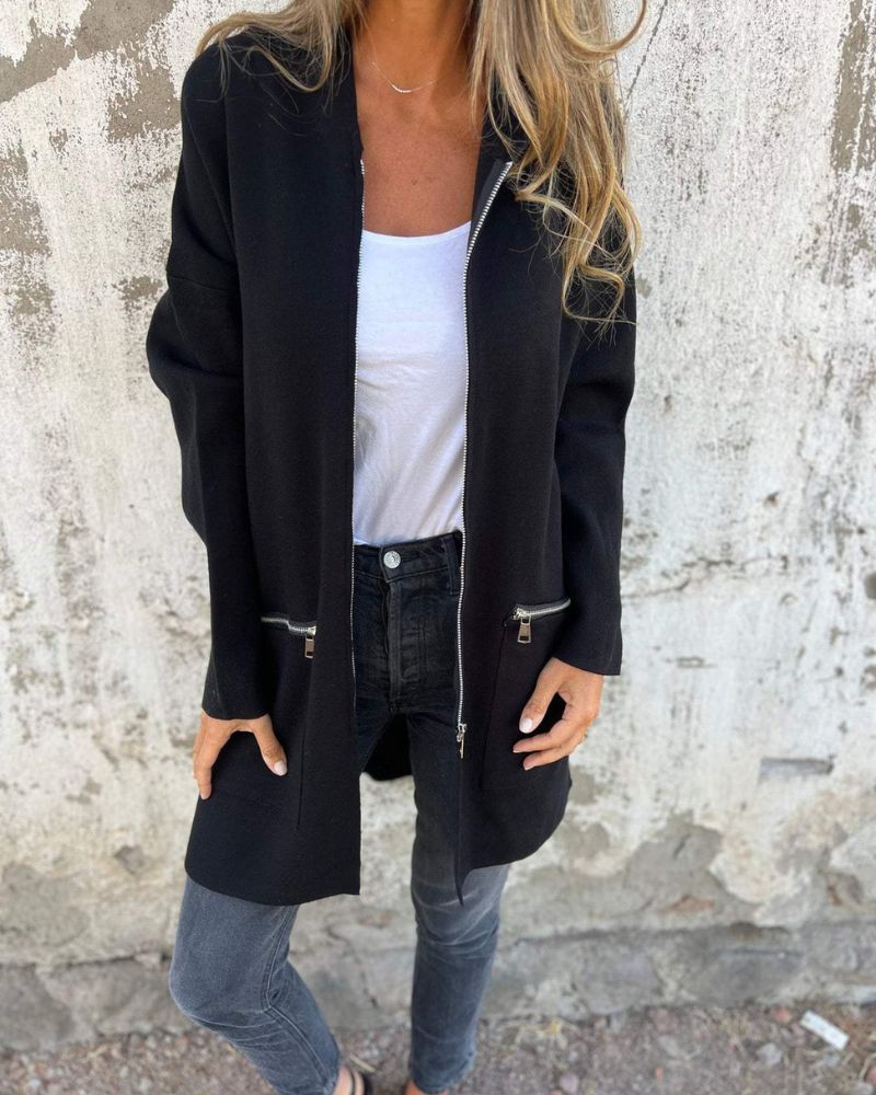 Camila | Long Hooded Zip-Front Cardigan