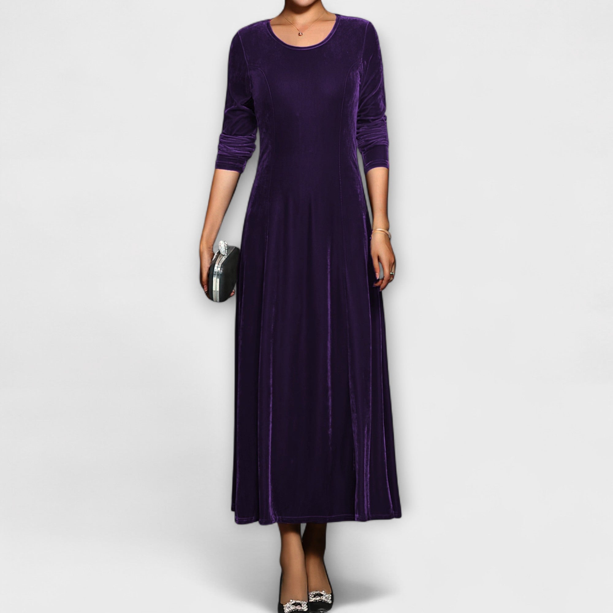 Velvet Long-Sleeve A-Line Dress