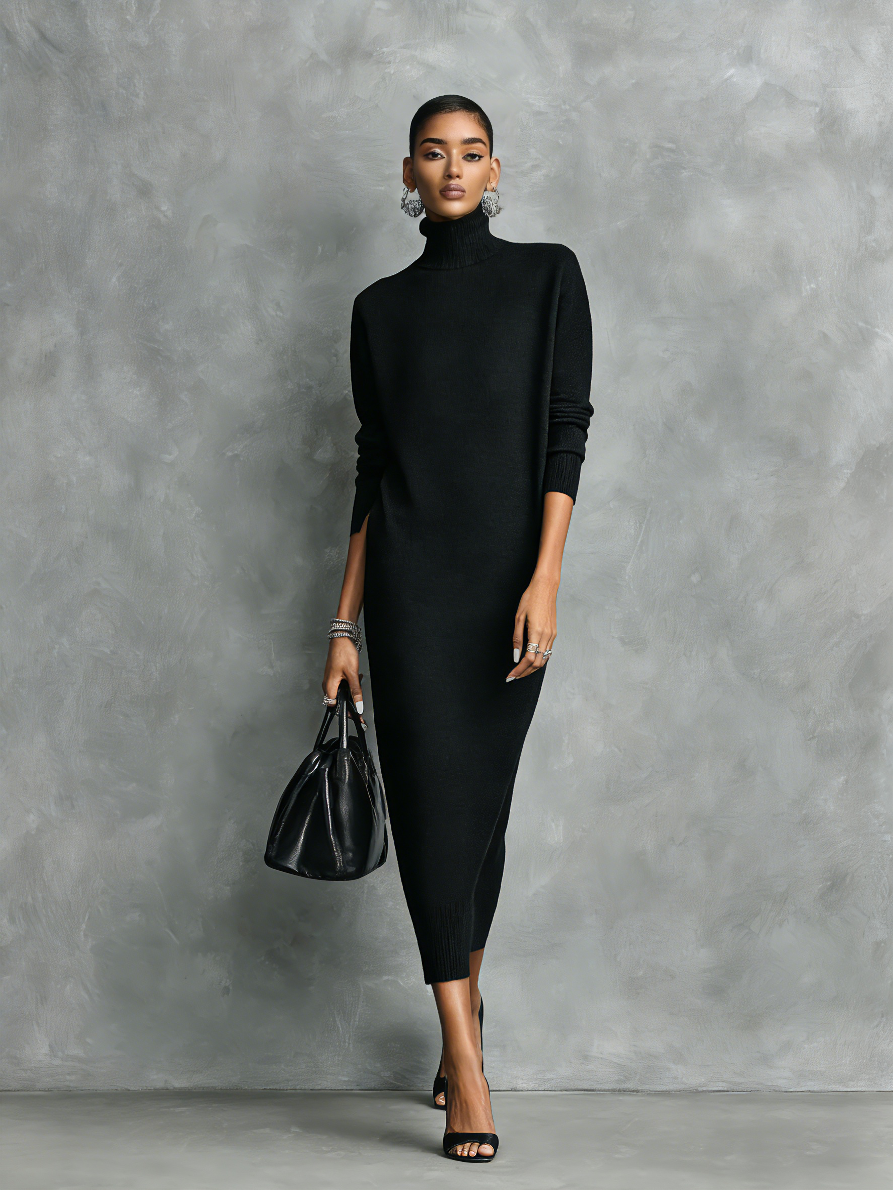 Gabrielle | Knitted Turtleneck Midi Dress