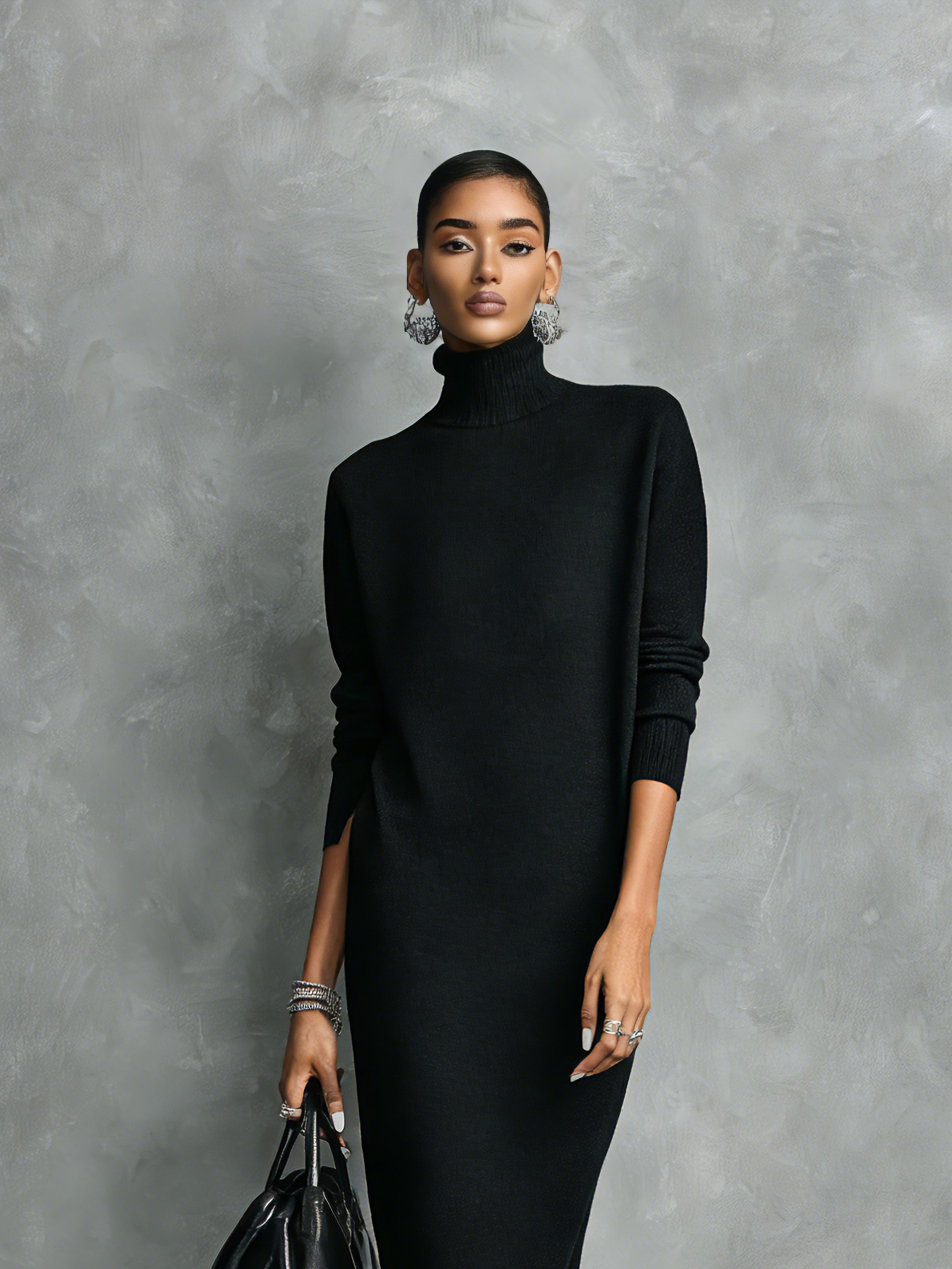 Gabrielle | Knitted Turtleneck Midi Dress