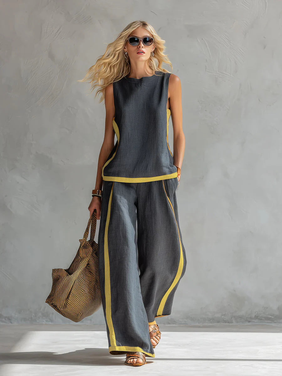 Ava | Cotton-Linen Vest & Trouser Set