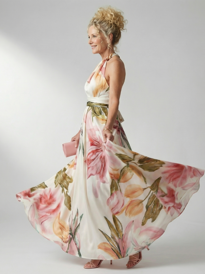 Lightweight Floral Halter Maxi Dress