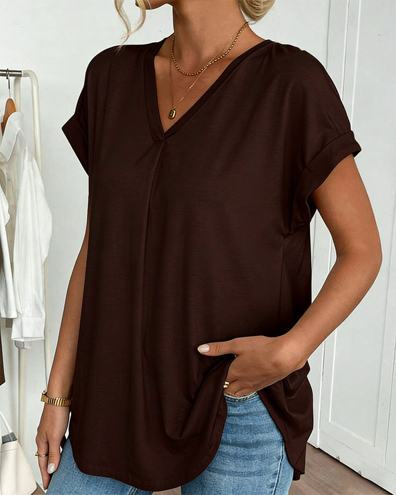 Leila | Cotton-Blend V-Neck Patchwork T-Shirt