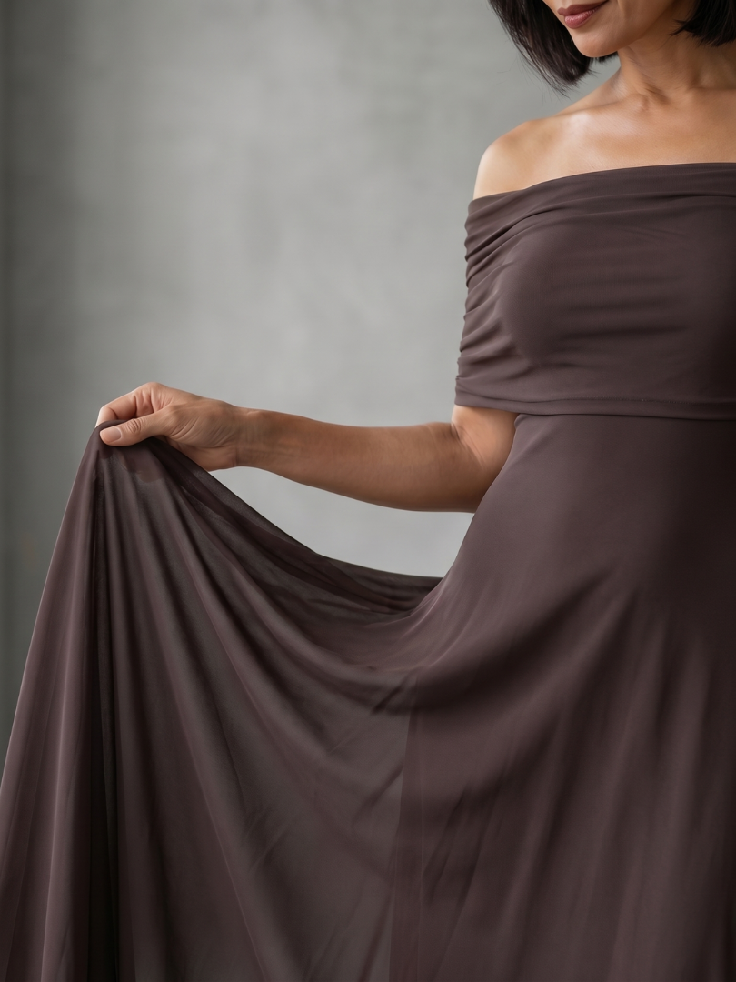 Draped Off-Shoulder Midi Dress