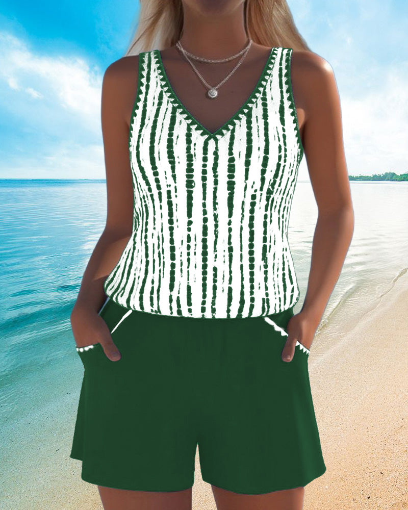 Naomi | Polyester-Elastane V-Neck Tankini Set