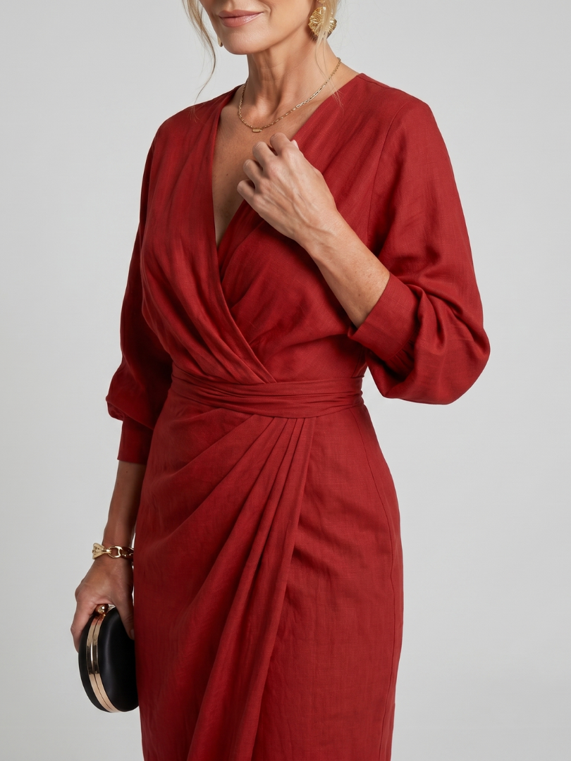 Monica | Long-Sleeve Wrap Midi Dress