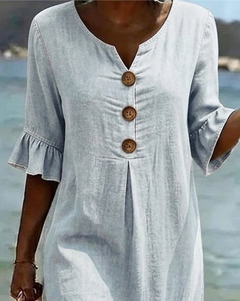 Lotus Leaf Dress with Denim Sleeves