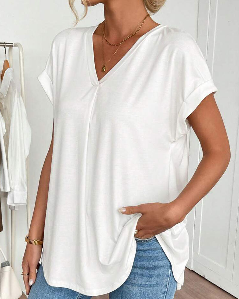 Leila | Cotton-Blend V-Neck Patchwork T-Shirt