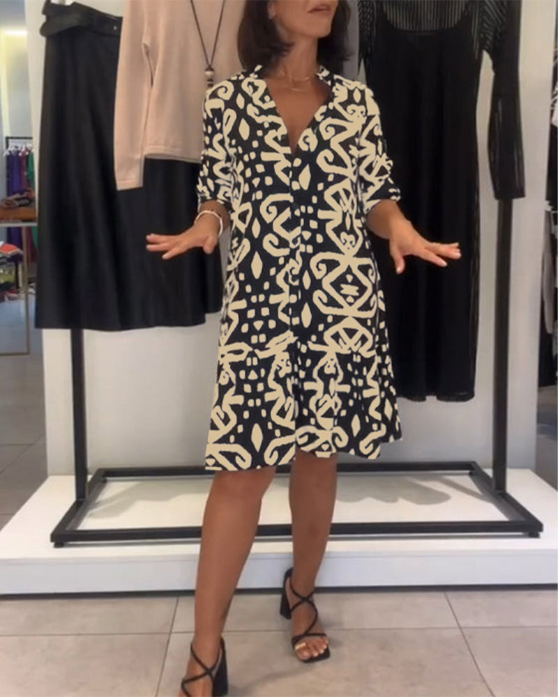 Elegant Printed V-Neck Dress