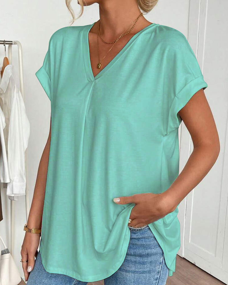 Leila | Cotton-Blend V-Neck Patchwork T-Shirt