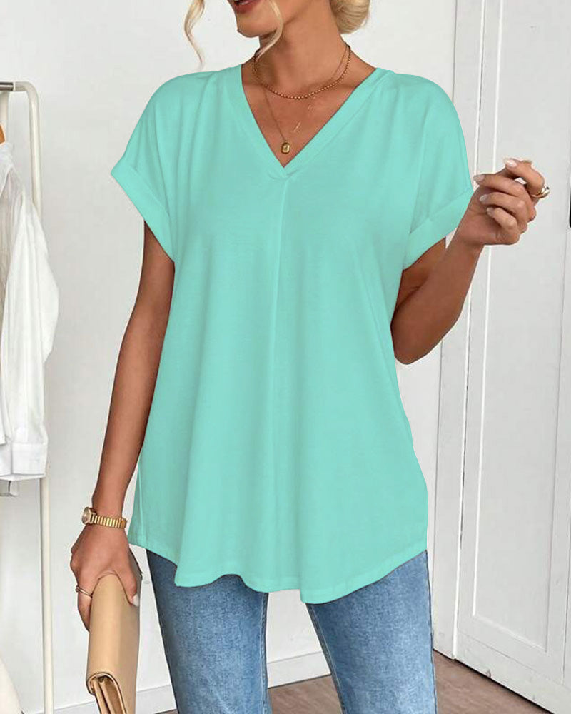 Leila | Cotton-Blend V-Neck Patchwork T-Shirt
