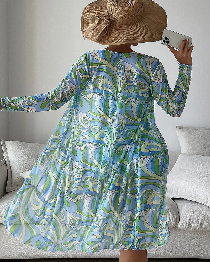 Monica | 3-Piece Printed Bikini Set with Long-Sleeve Cover-Up