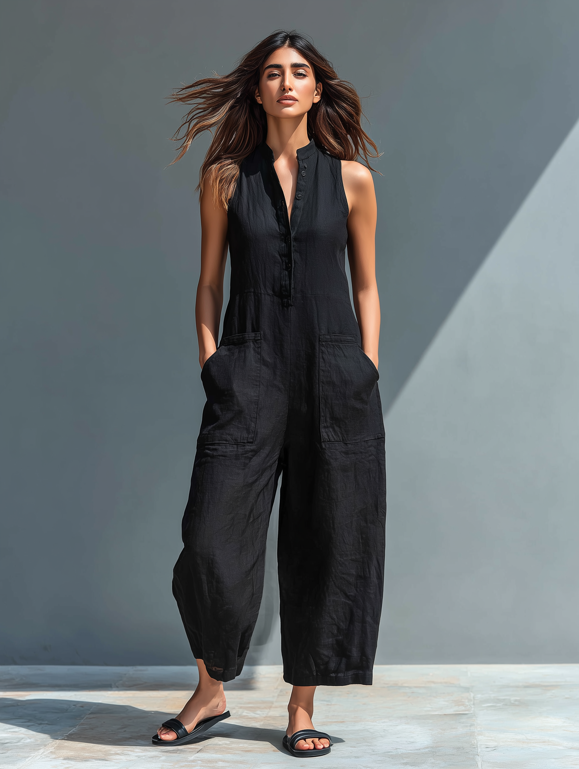 Harper | Stand-Collar Linen-Blend Jumpsuit