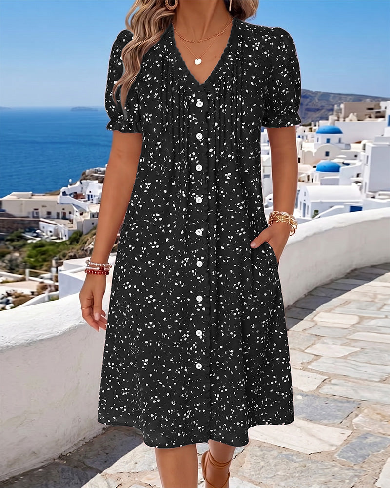 Floral Button-Down V-Neck Dress