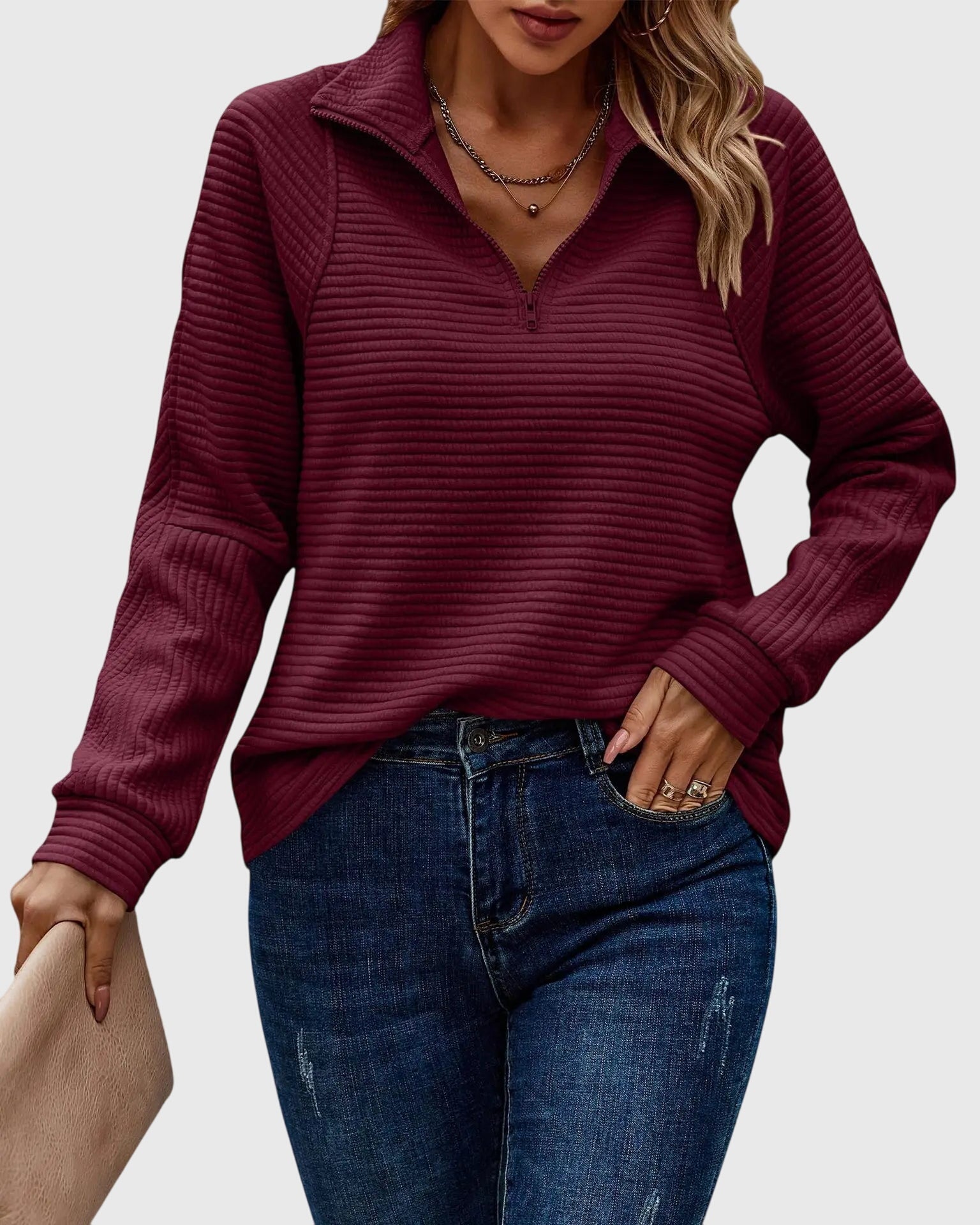 Zippered V-Neck Sweater