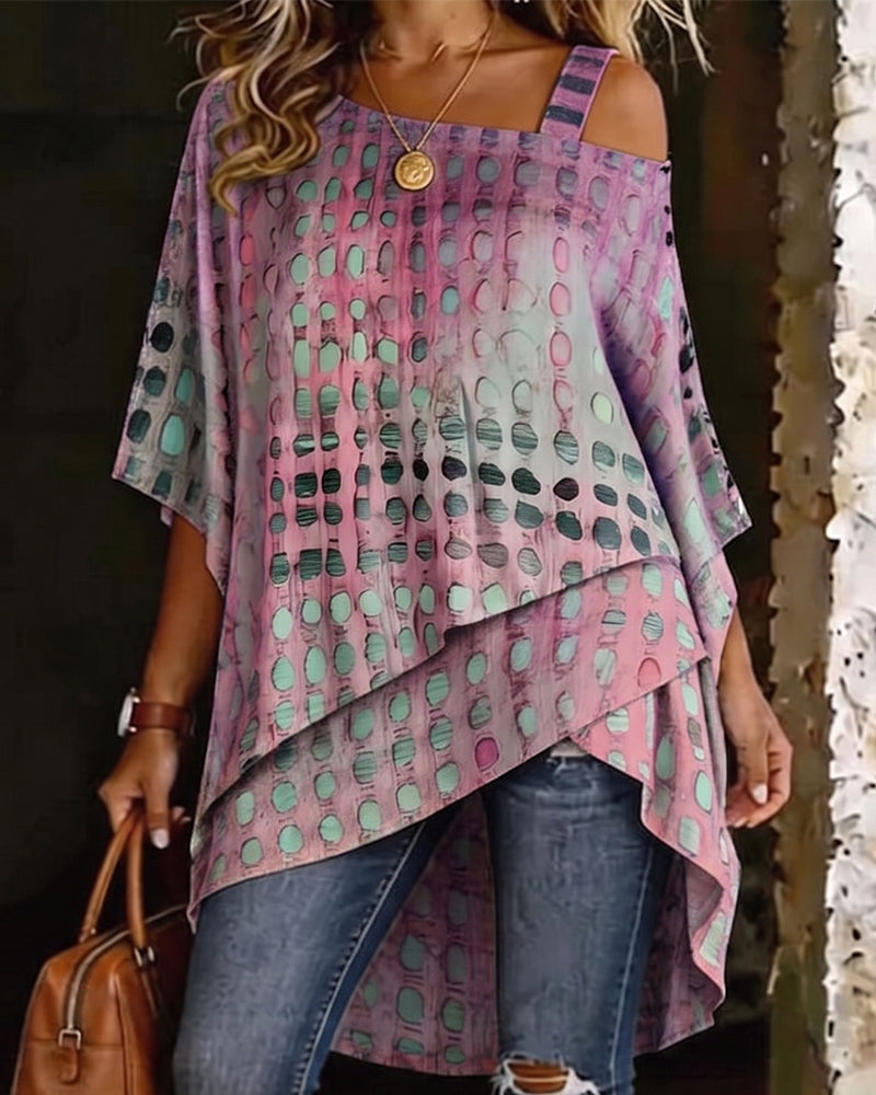 Evelyn | Cotton-Blend One-Shoulder Polka Dot Blouse