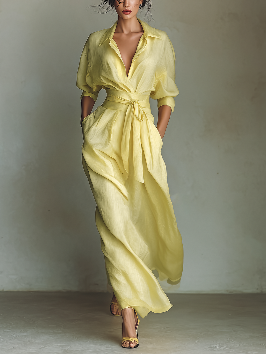 Elena | Cotton-Linen Maxi Shirt Dress