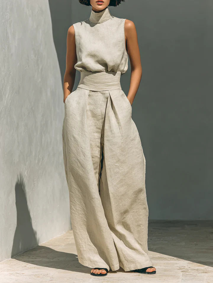 Amelia | Cotton-Linen Sleeveless Top & Wide-Leg Trousers Set