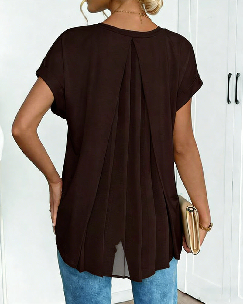 Leila | Cotton-Blend V-Neck Patchwork T-Shirt