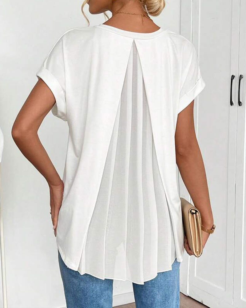 Leila | Cotton-Blend V-Neck Patchwork T-Shirt
