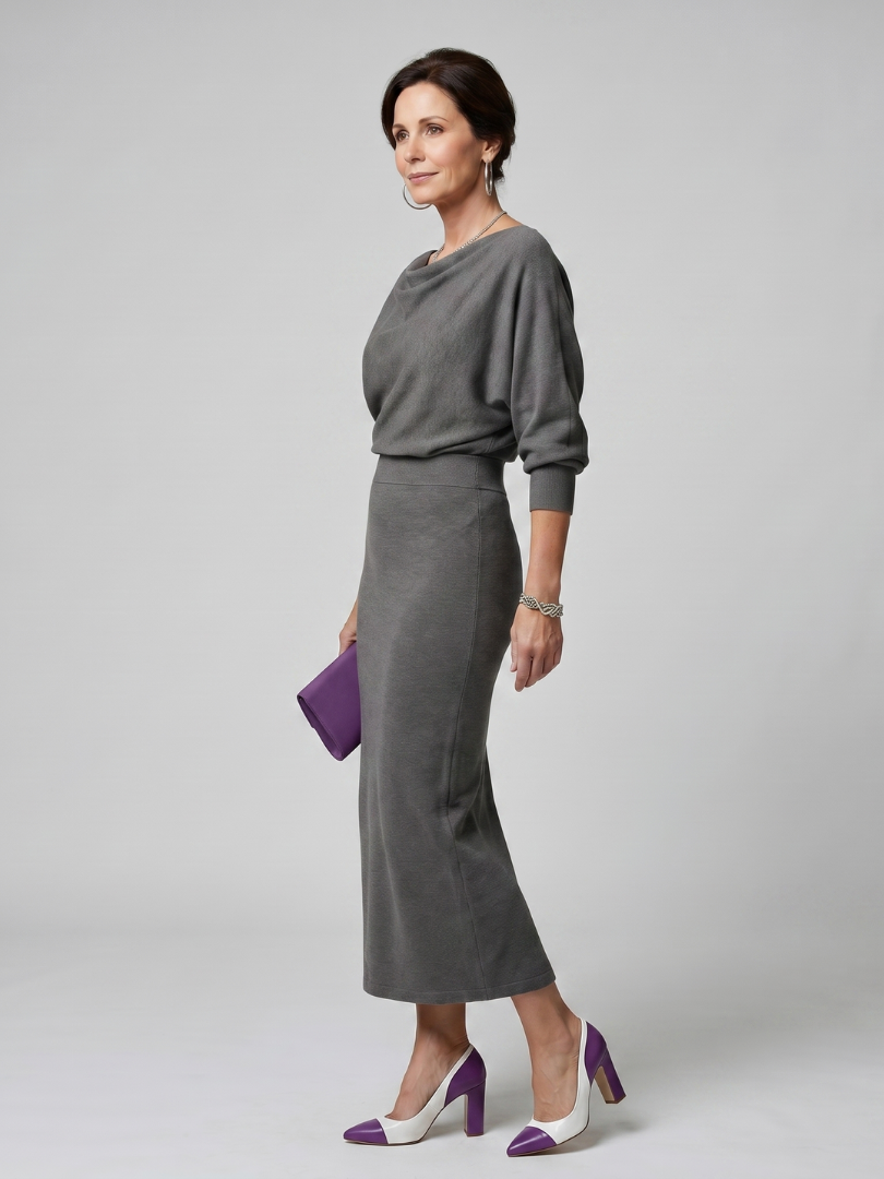 Harper | Midi Dress with Draped Neckline