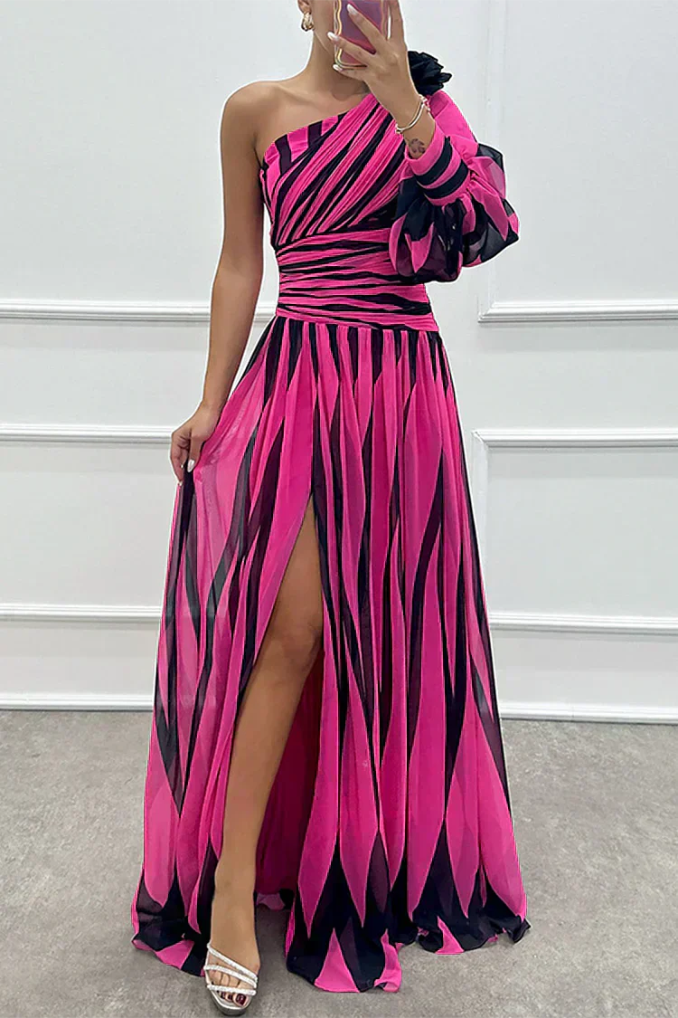 Hazel | One-Shoulder Striped Maxi Dress