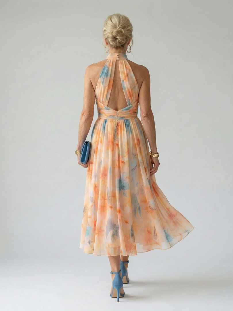 Lightweight Gathered Halter Midi Dress