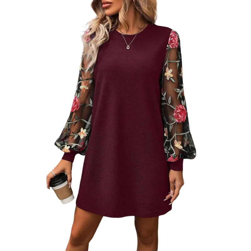 Marisol | Dress with Sheer Embroidered Bishop Sleeves