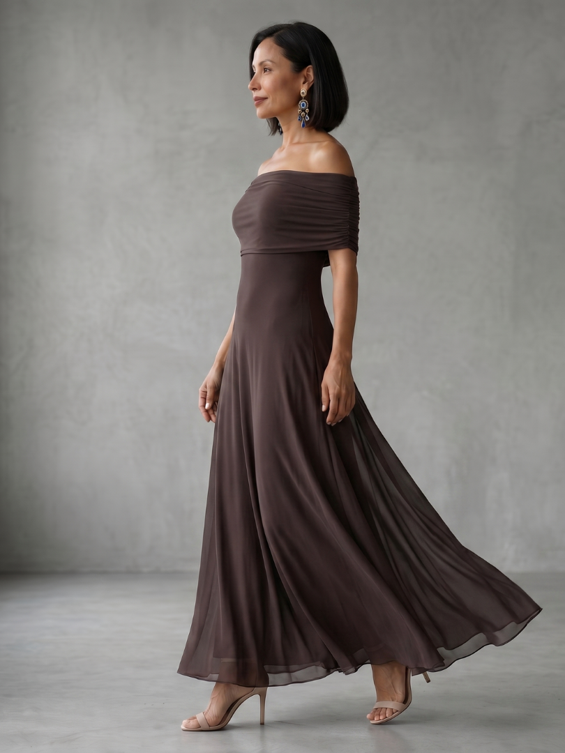Draped Off-Shoulder Midi Dress