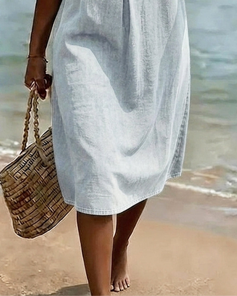 Lotus Leaf Dress with Denim Sleeves