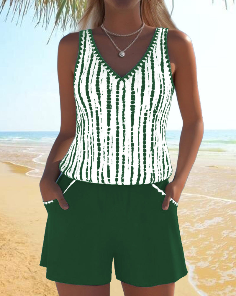 Naomi | Polyester-Elastane V-Neck Tankini Set