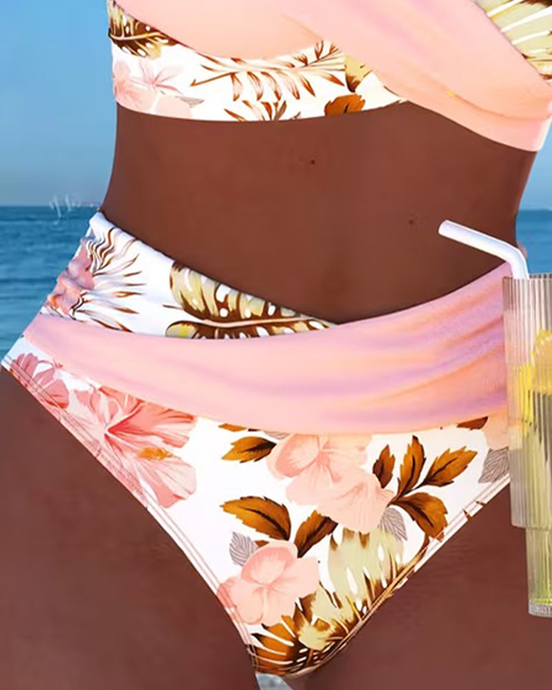 Bikini Contrast Floral Pattern Split