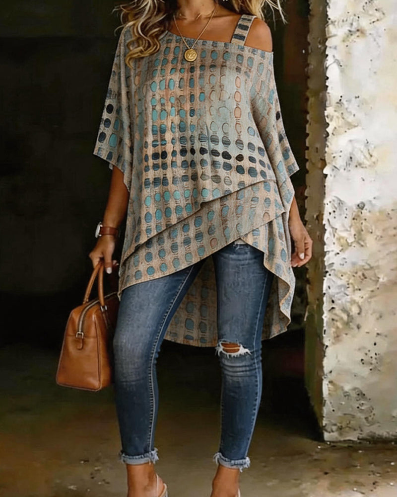 Evelyn | Cotton-Blend One-Shoulder Polka Dot Blouse