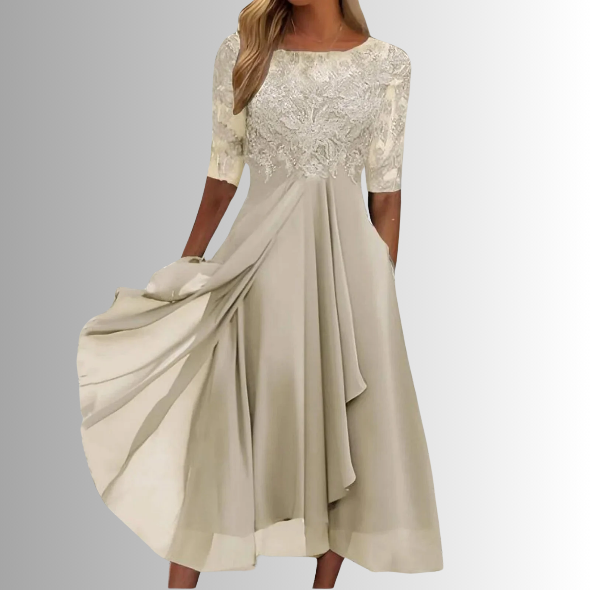 M&H | Midi Dress in Lace-Embroidered Chiffon