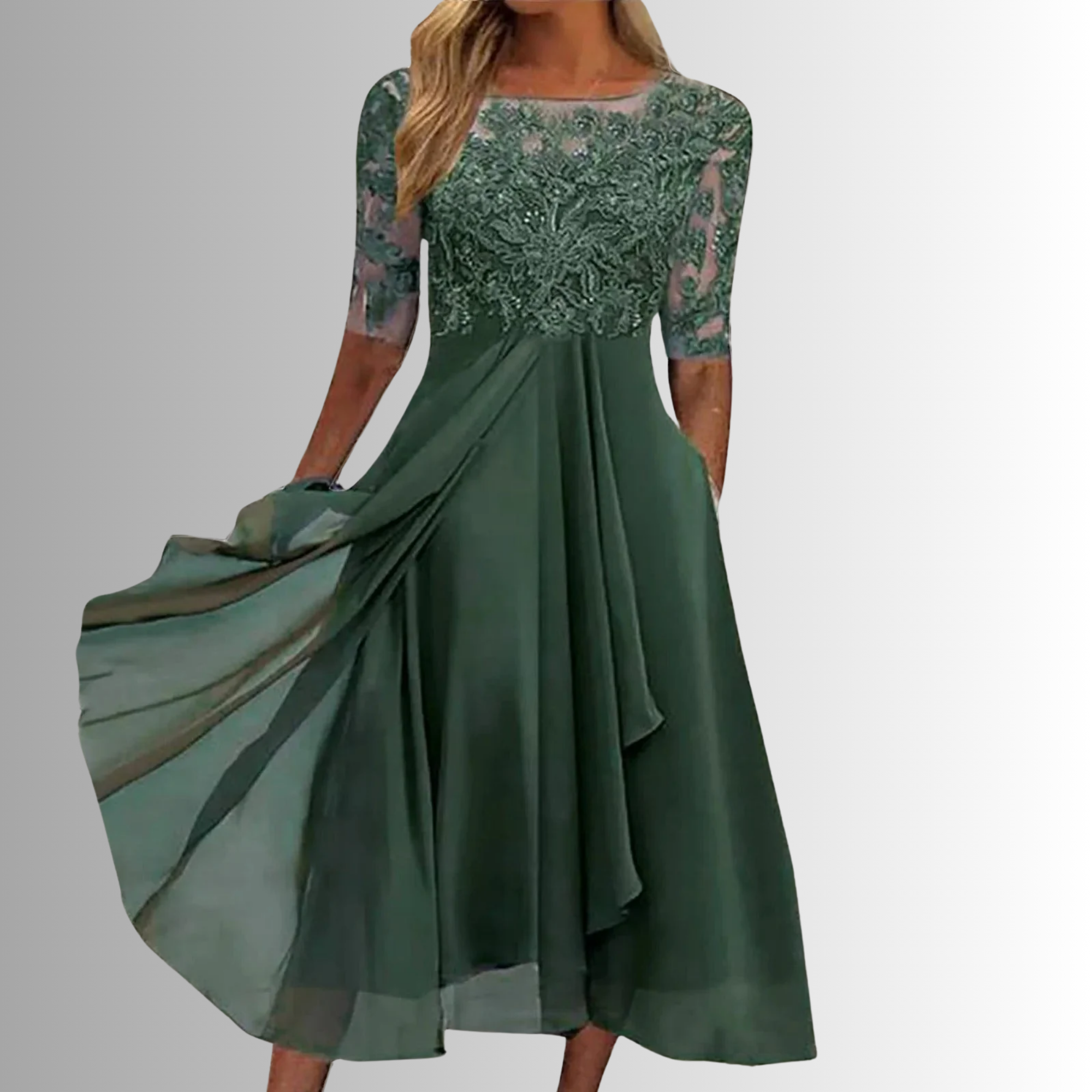 M&H | Midi Dress in Lace-Embroidered Chiffon