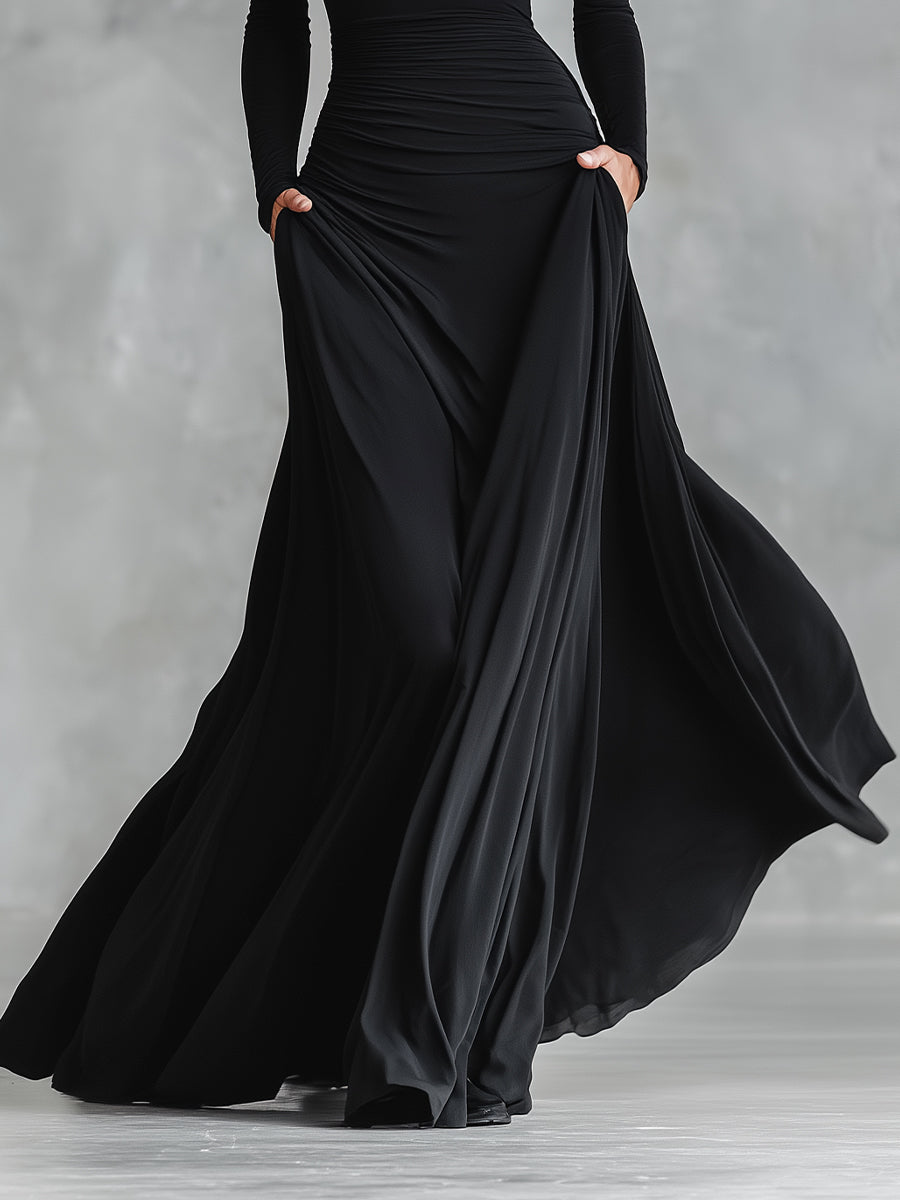 Ruched Boat-Neck Maxi Dress