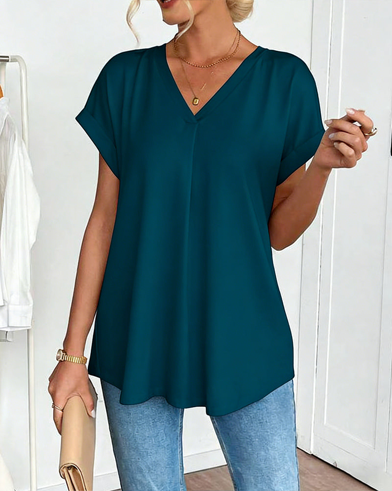 Leila | Cotton-Blend V-Neck Patchwork T-Shirt