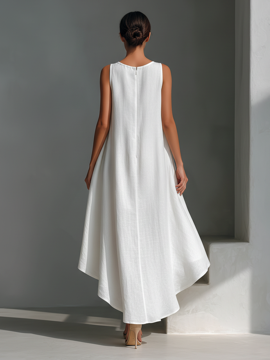 Imani | Linen Midi Dress with Asymmetric Hem