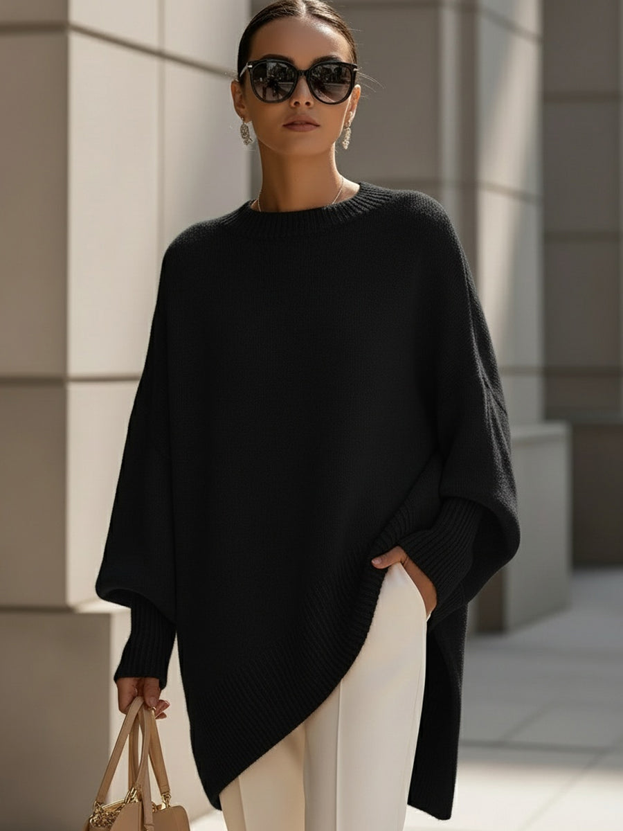 Maya | Oversized Poncho Sweater with Ribbed Trim