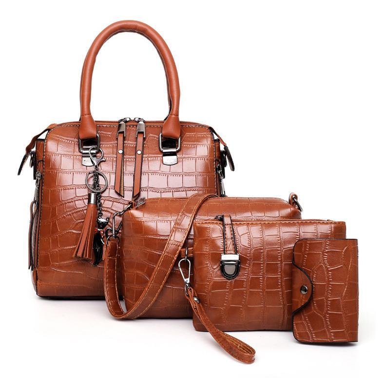 4-Piece Crocodile-Pattern Handbag Set