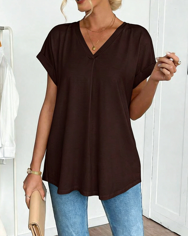 Leila | Cotton-Blend V-Neck Patchwork T-Shirt