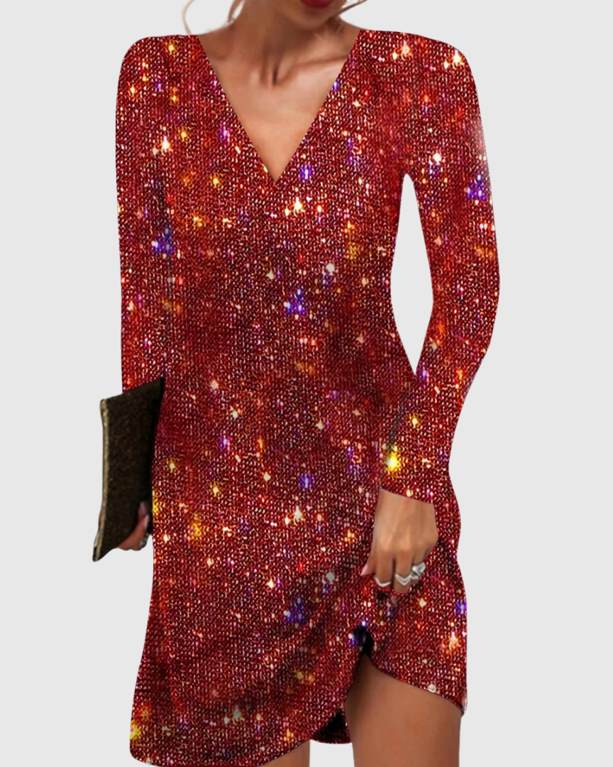 Sequin Long-Sleeve Mini Dress