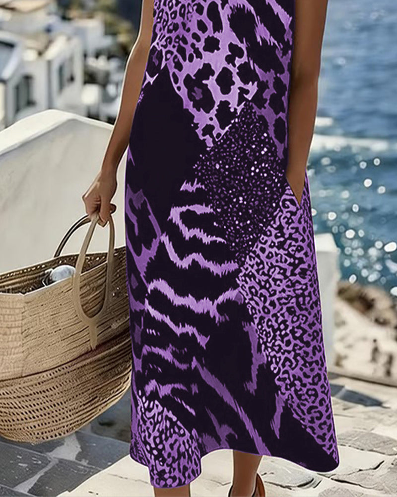 Marisol | Sleeveless Midi Dress - Leopard Patchwork