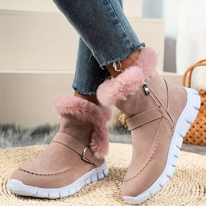 Womens Ankle Boots with Plush Lining and Side Closure, Textured Grip Sole