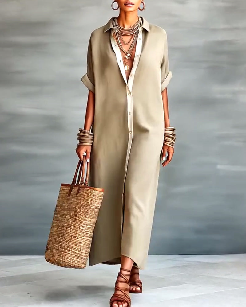 Elegant Shirt Dress with Lapel Draping